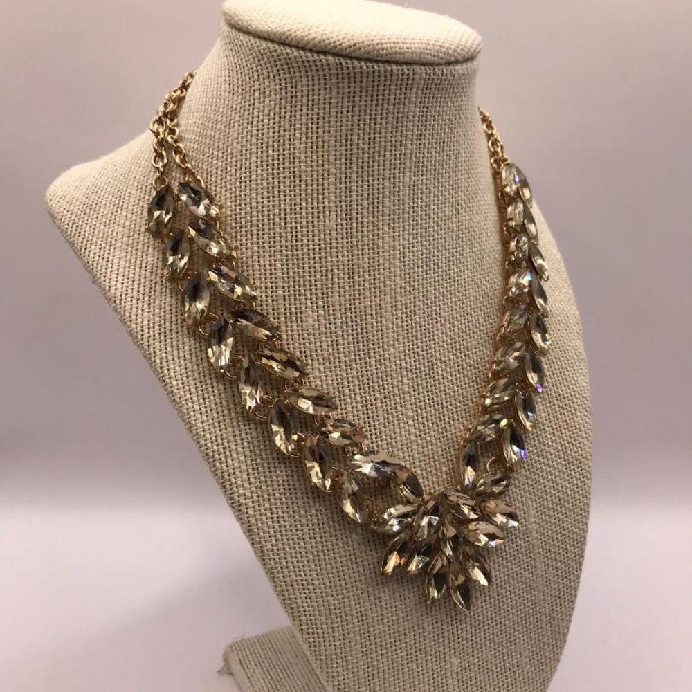 Gold-Tone & Faceted Gems Statement Necklace - Picture 3 of 10